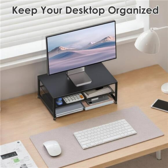 Monitor stand riser desk organizer laptop printer stand office accessories black - Picture 7 of 8